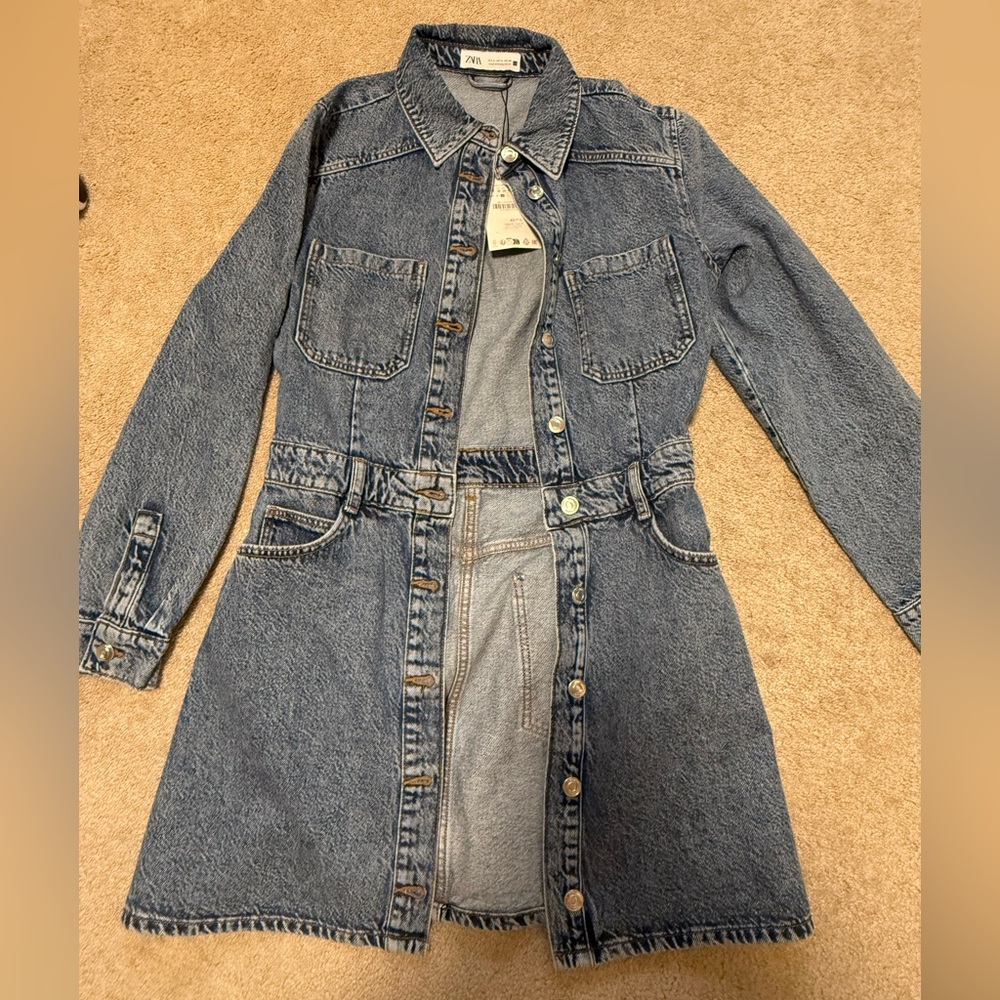 Zara Blue Denim Jacket Dress - Medium NWT
